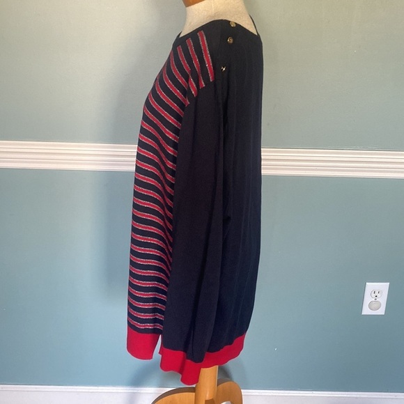 TALBOTS NAVY BLUE, RED,SILVER SPARKLE STRIPED SWEATER SIZE 3X. Holiday nautical - Picture 3 of 9
